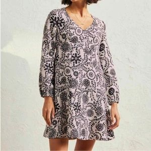 NWT Boden Womens Size US 2 Petite Flippy Dress V-Neck Linen Black White Pockets